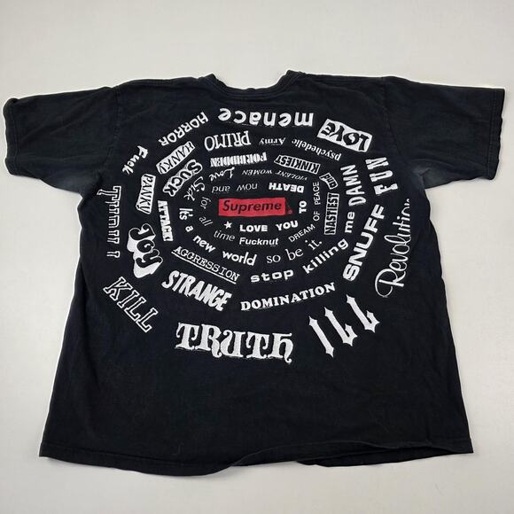 Supreme Shirt Mens XL Black Box Logo Spiral Text Graphic Streetwear Made USA - Picture 1 of 10